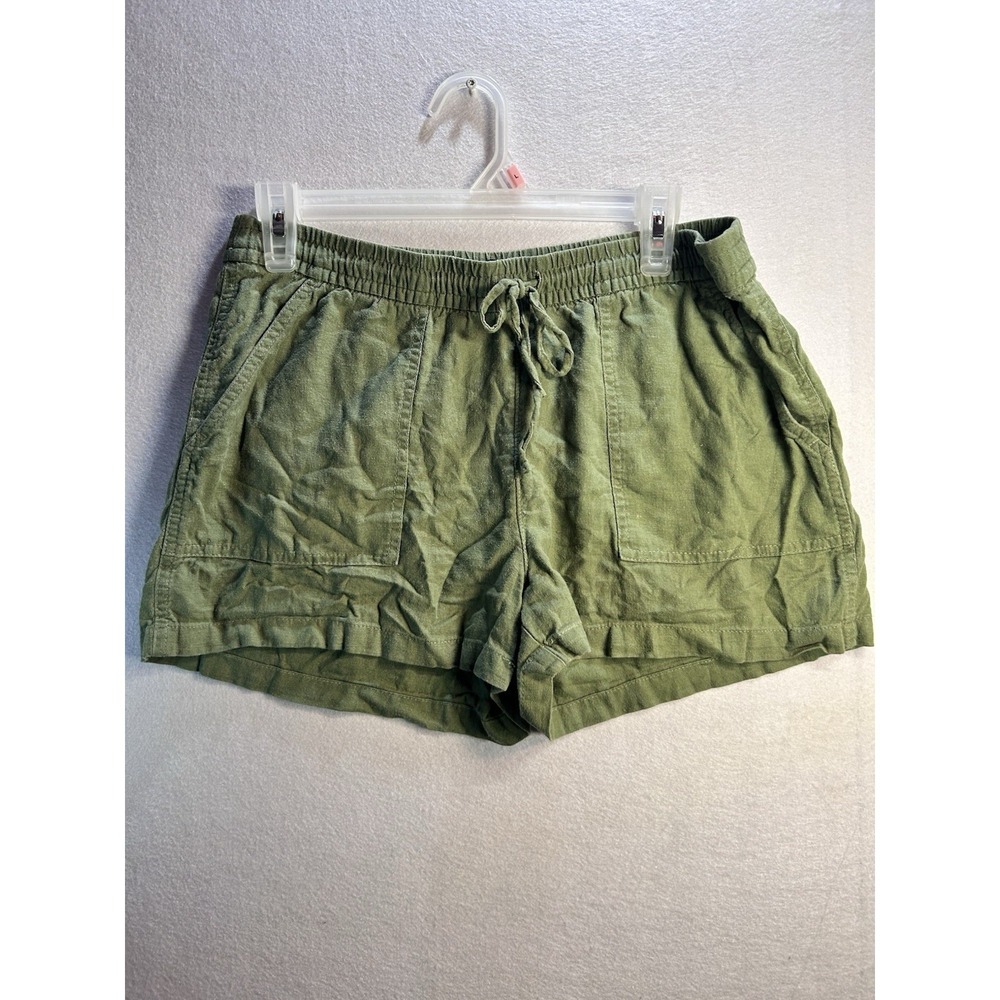 J.CREW Women's Green Solid Shorts Elastic Waist Drawstring Pockets Size S